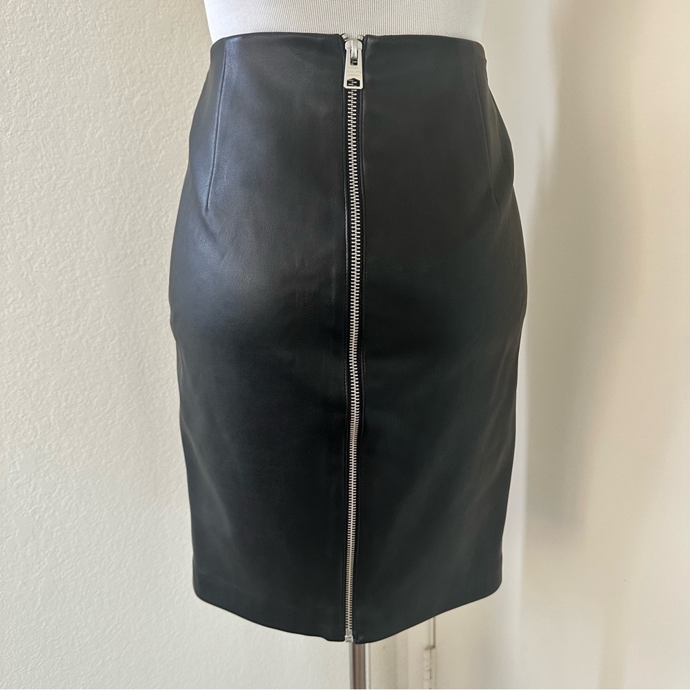 All Saints Axel Faux Leather Zip Front Skirt Black Classic Edge Size 8 - Picture 2 of 12